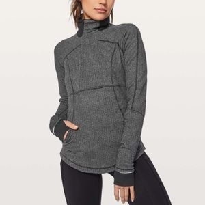 Lululemon Base Runner 1/2 Zip Heathered Herringbone Heathered Black Black